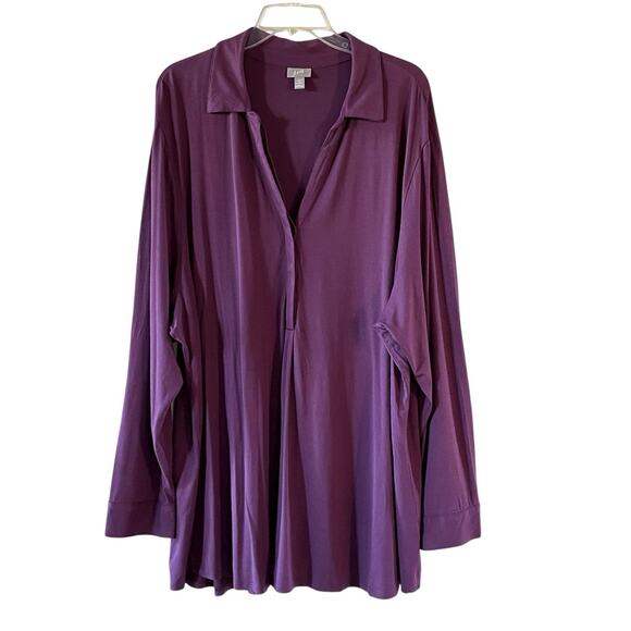 J.JILL Stretch Plus Size 4X Holiday Plum Pullover Long Sleeve Collared Tunic Top - Picture 2 of 9